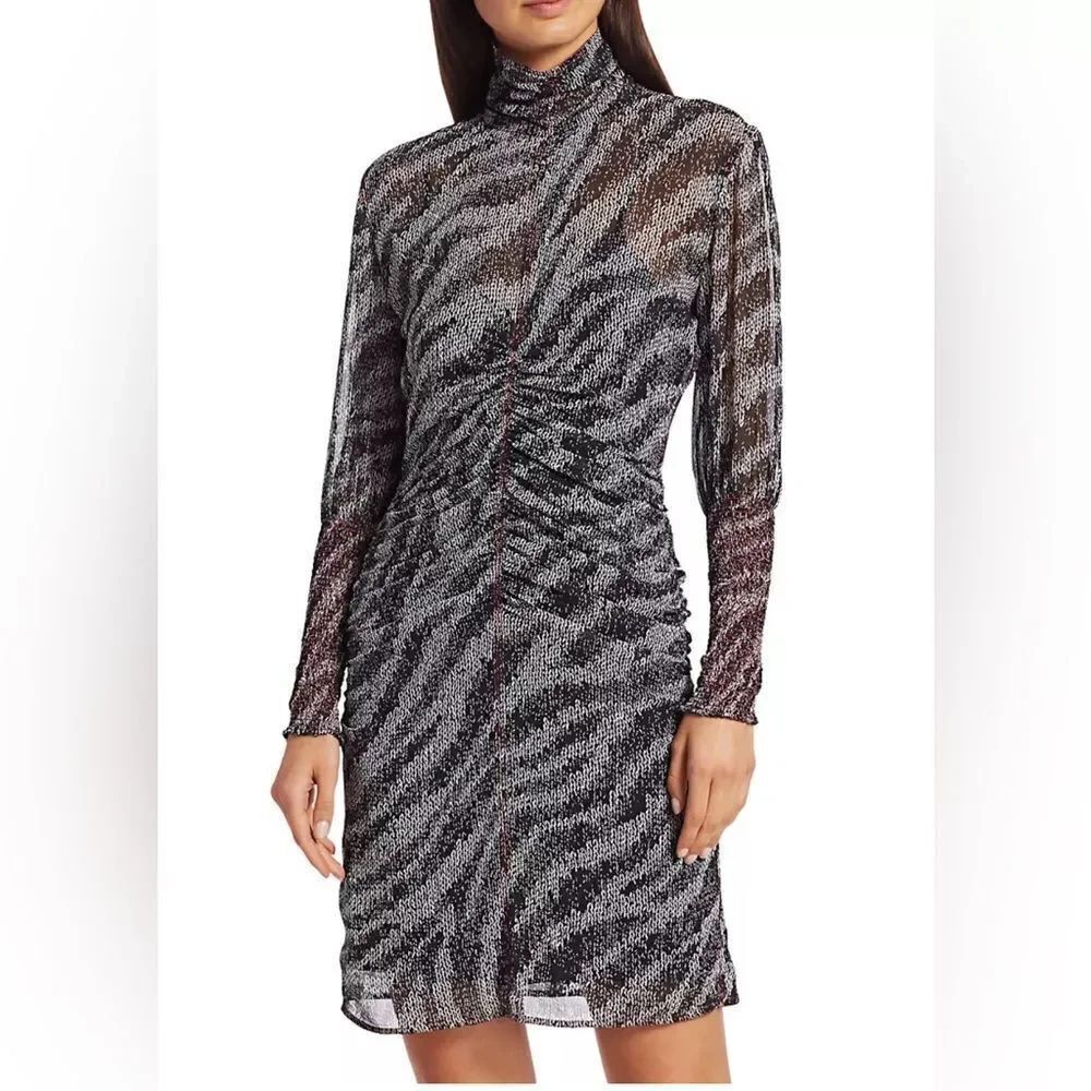 Rag & Bone Maris Mini Dress Black Multi Size 6 Silk Animal Print Dress